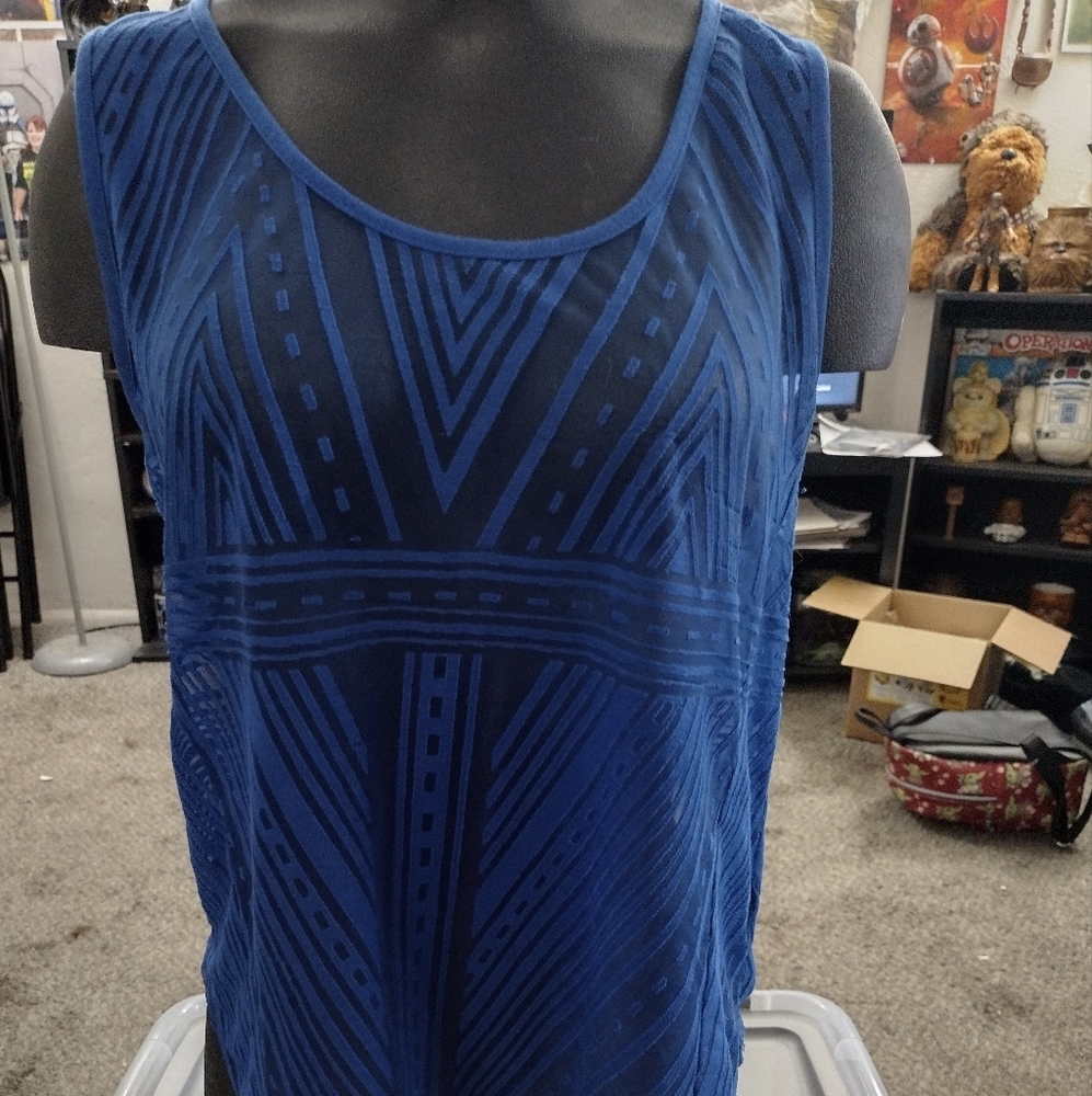 Women's Blue Mossimo Burnout Cutout Sheer Tank Top SZ Med